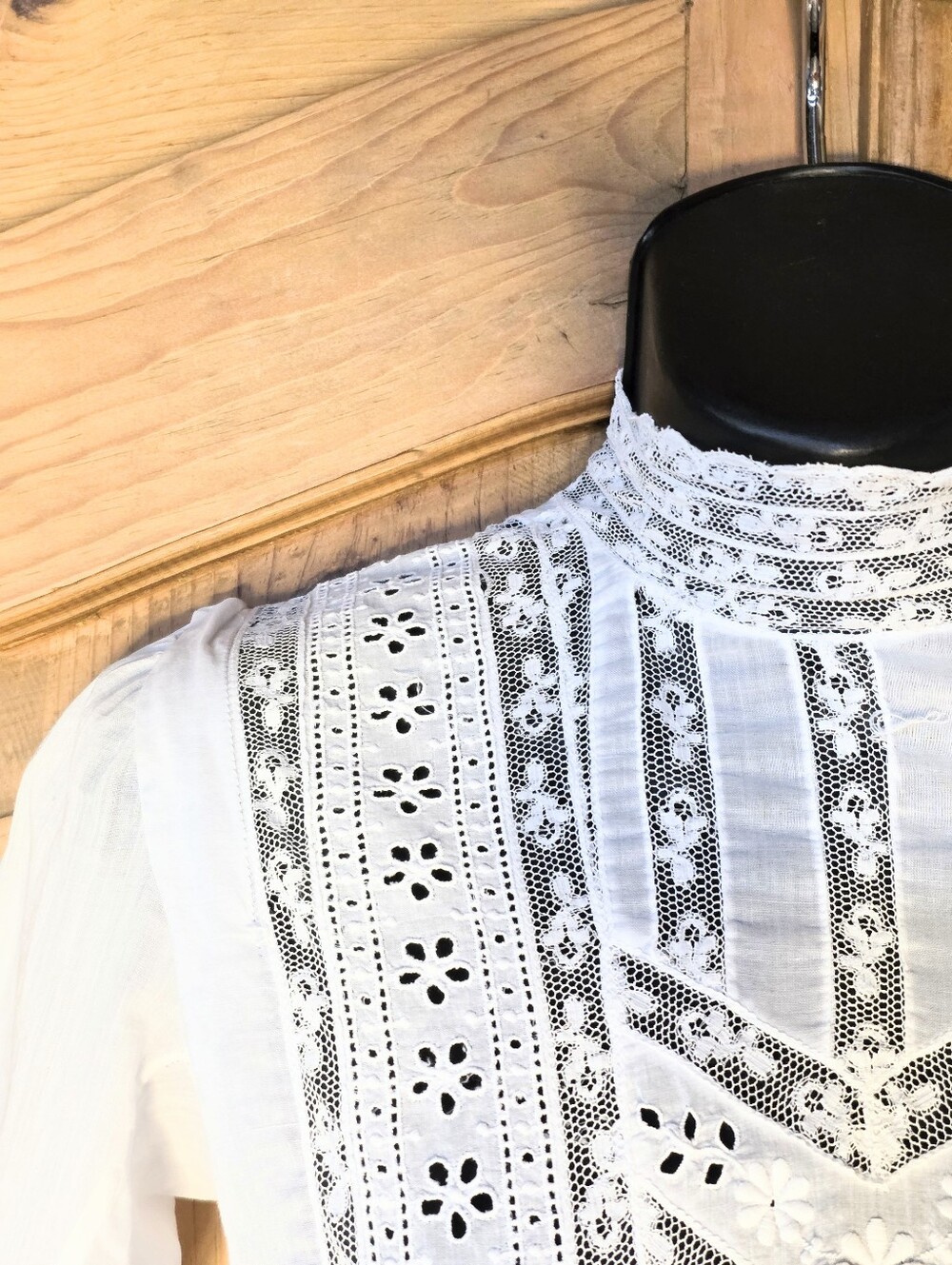 White Eyelet Lace Edwardian Victorian-Inspired Midi Dress - Picture 2 of 11